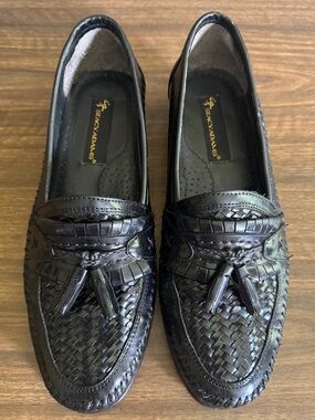Stacy Adams Woven Leather Tassel Loafers Black Slip On Shoes Men 11M Brazil